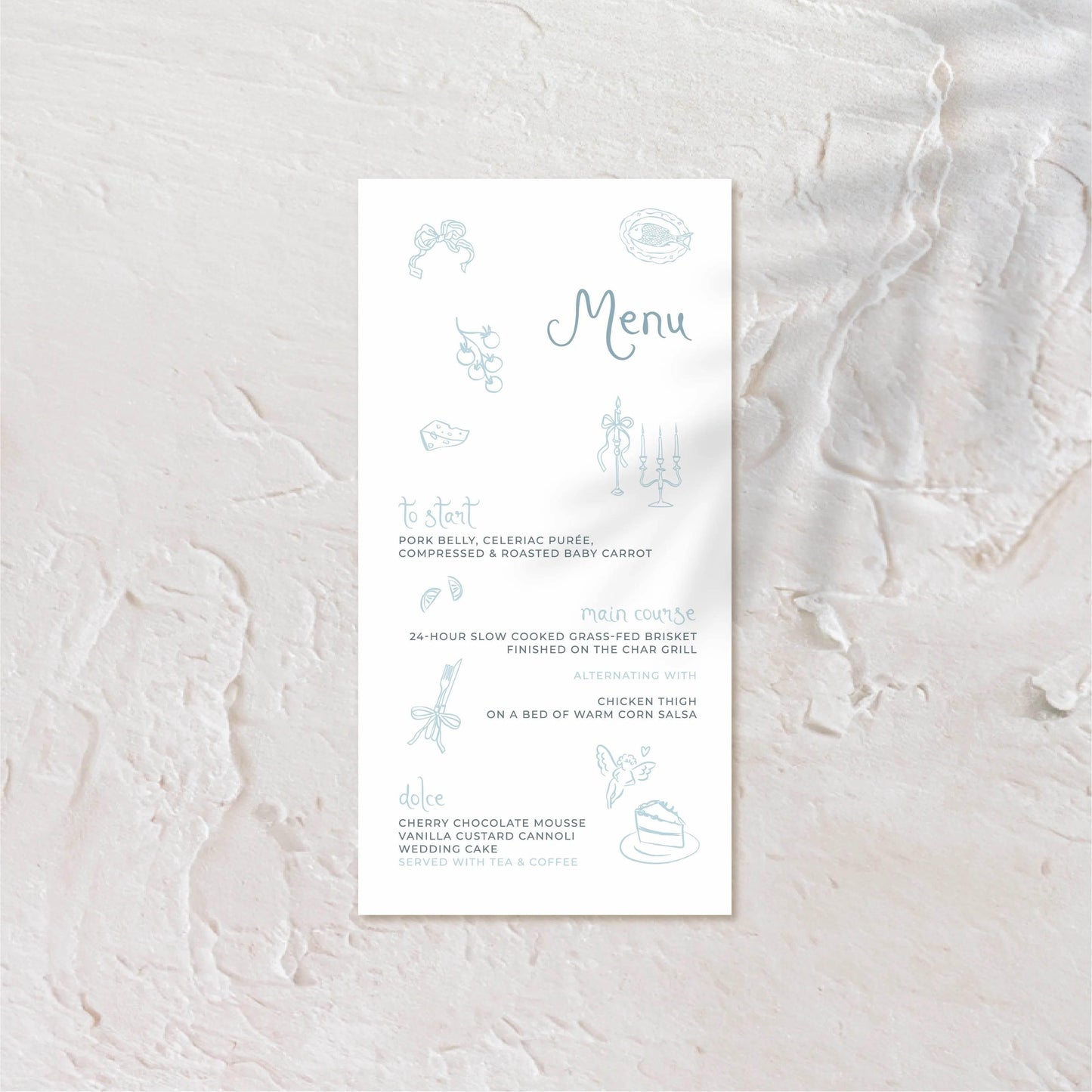 Wedding menu with a soft neutral palette