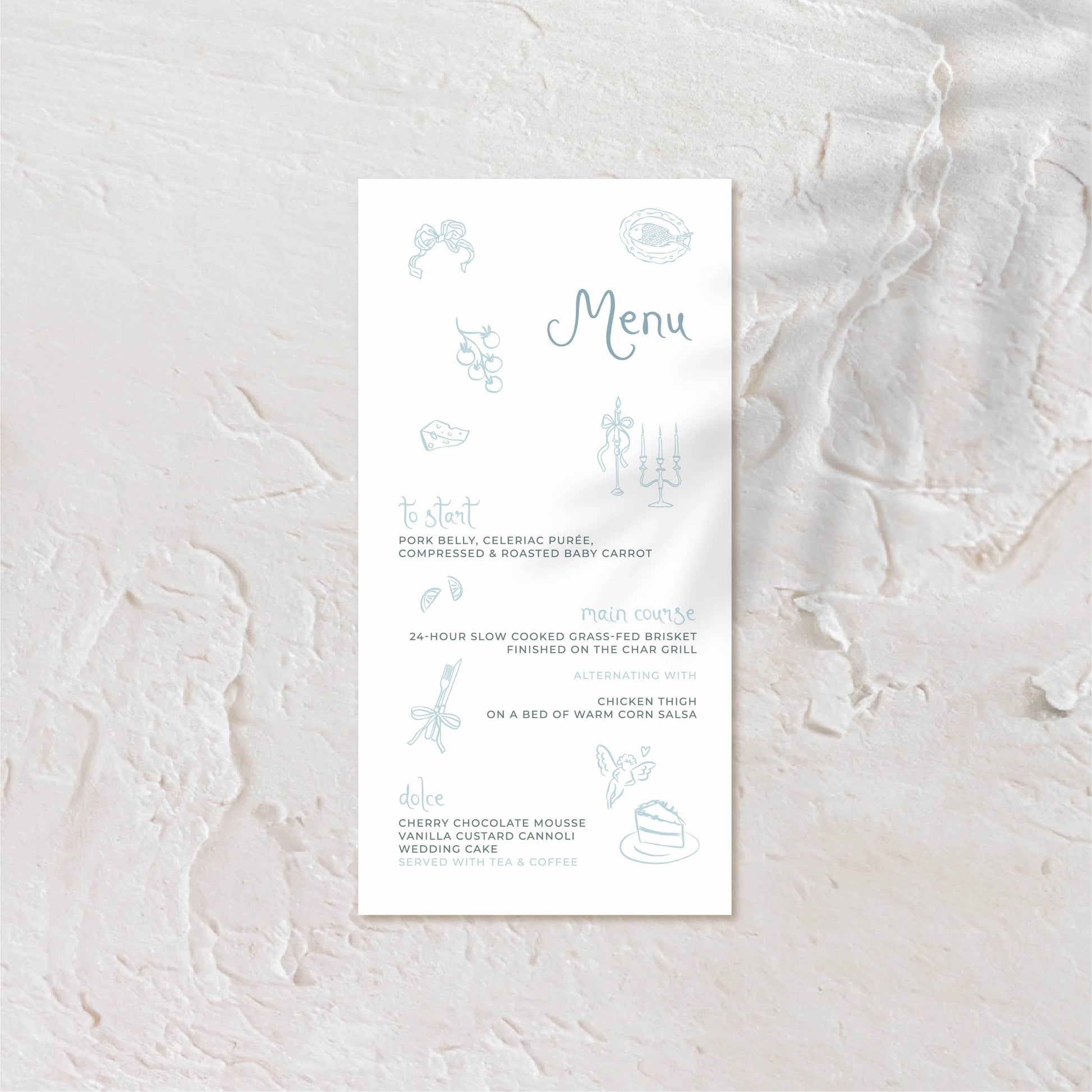 Wedding menu with a soft neutral palette