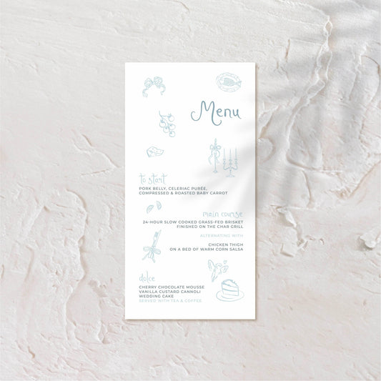 Wedding menu with a soft neutral palette