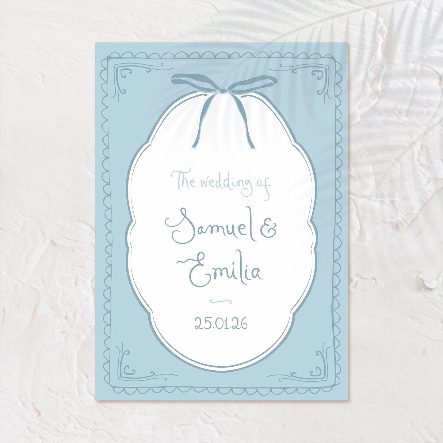 Blue-toned wedding welcome sign