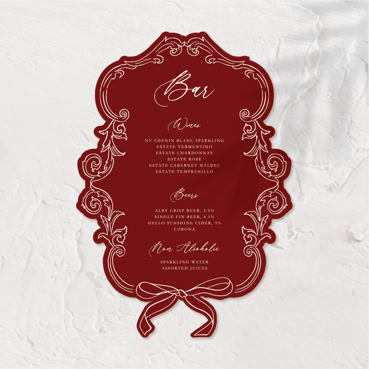 Victorian Wedding Bar Menu