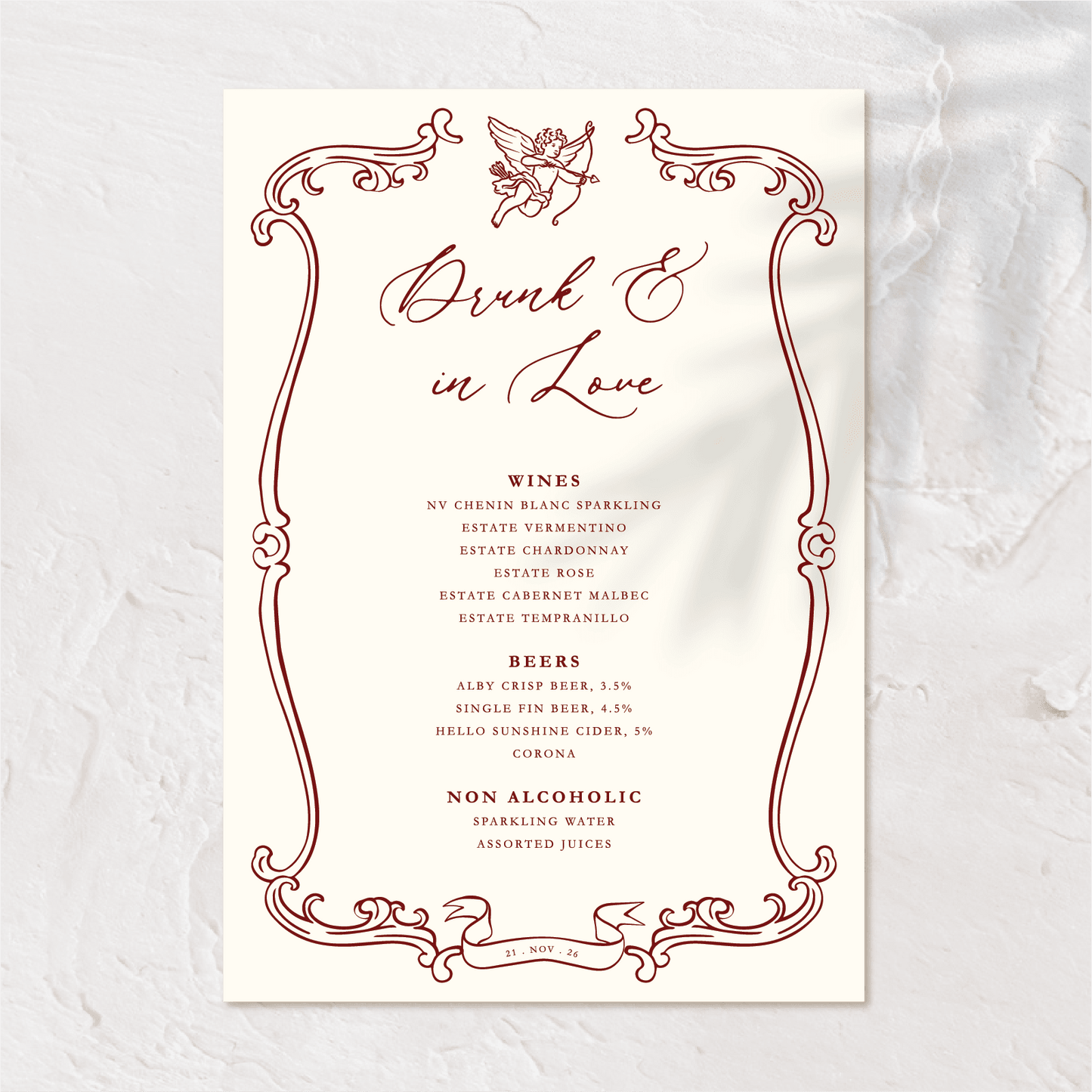 Classic Victorian Wedding Bar Menu
