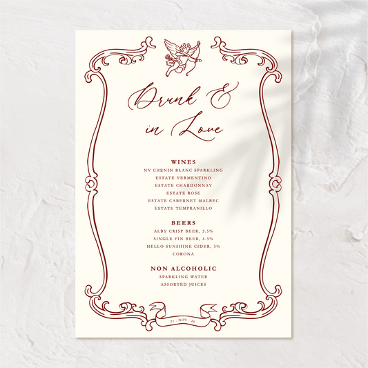 Classic Victorian Wedding Bar Menu
