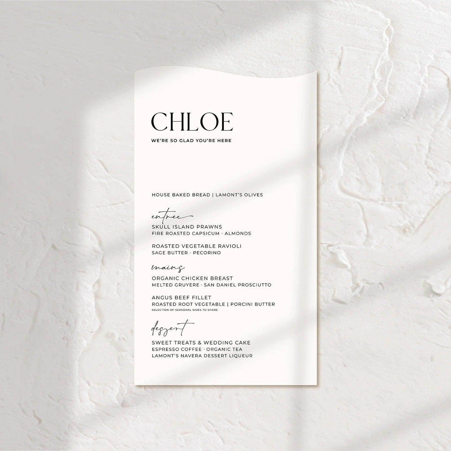 Chic Wedding Menu - Chloe 3 - Wedding Signs