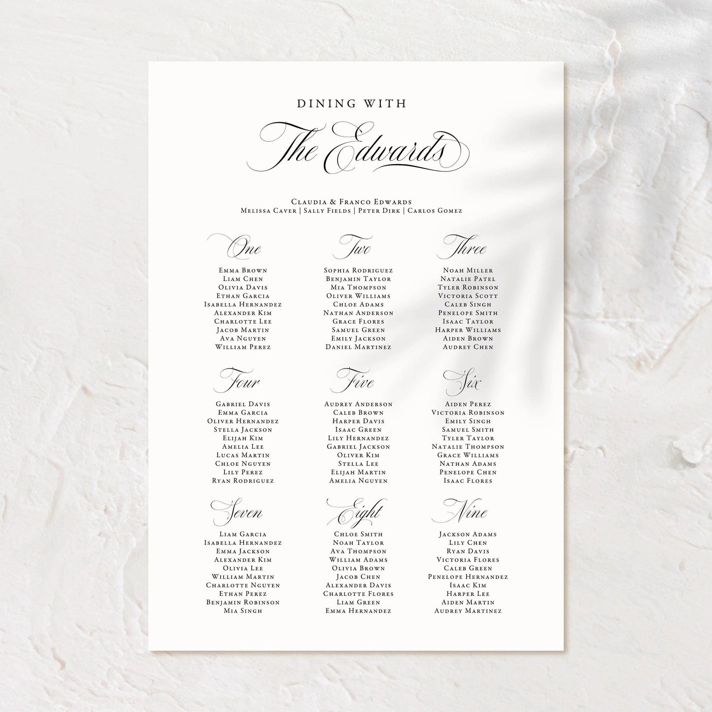 Classic Seating Chart - Claudia - Wedding Signs
