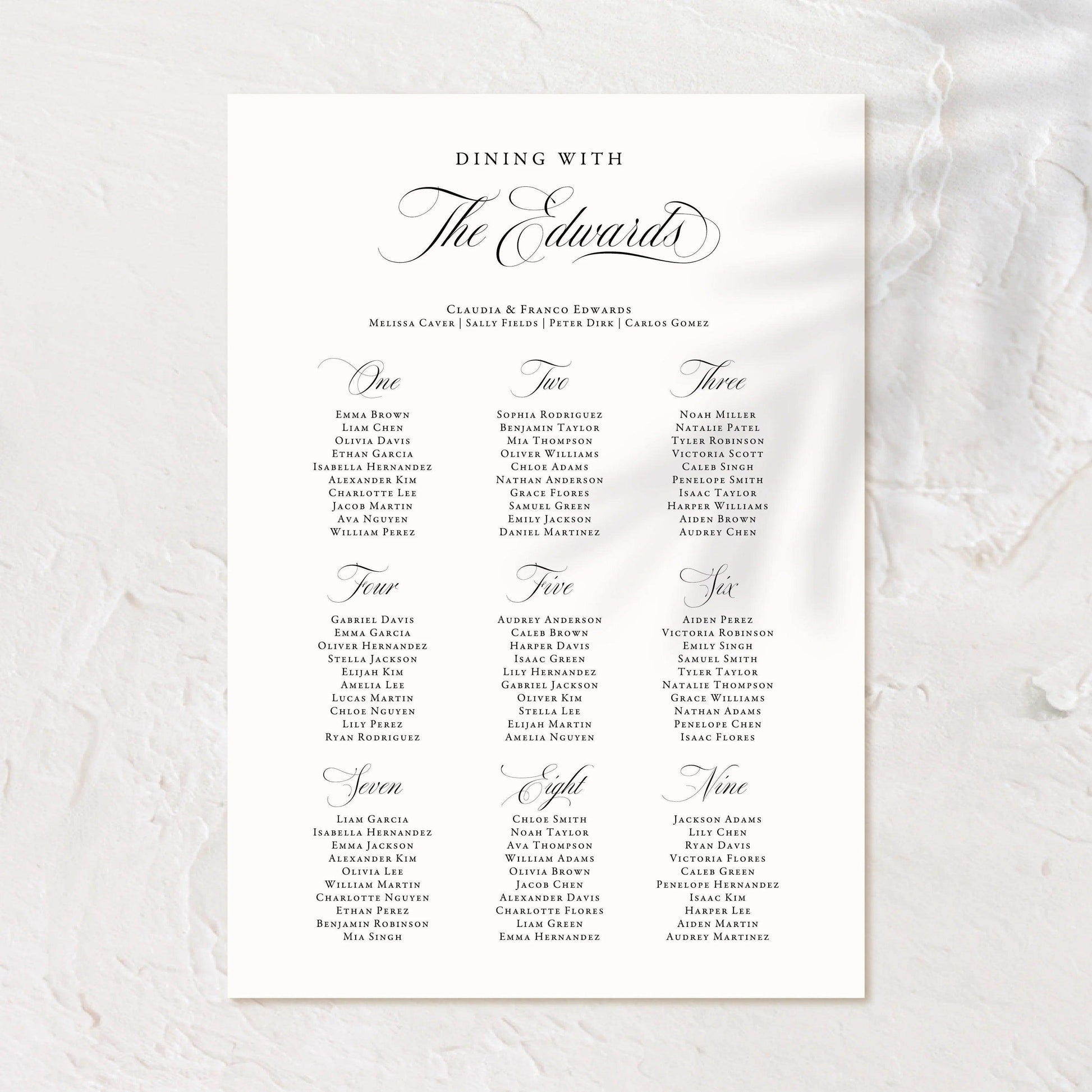 Classic Seating Chart - Claudia - Wedding Signs
