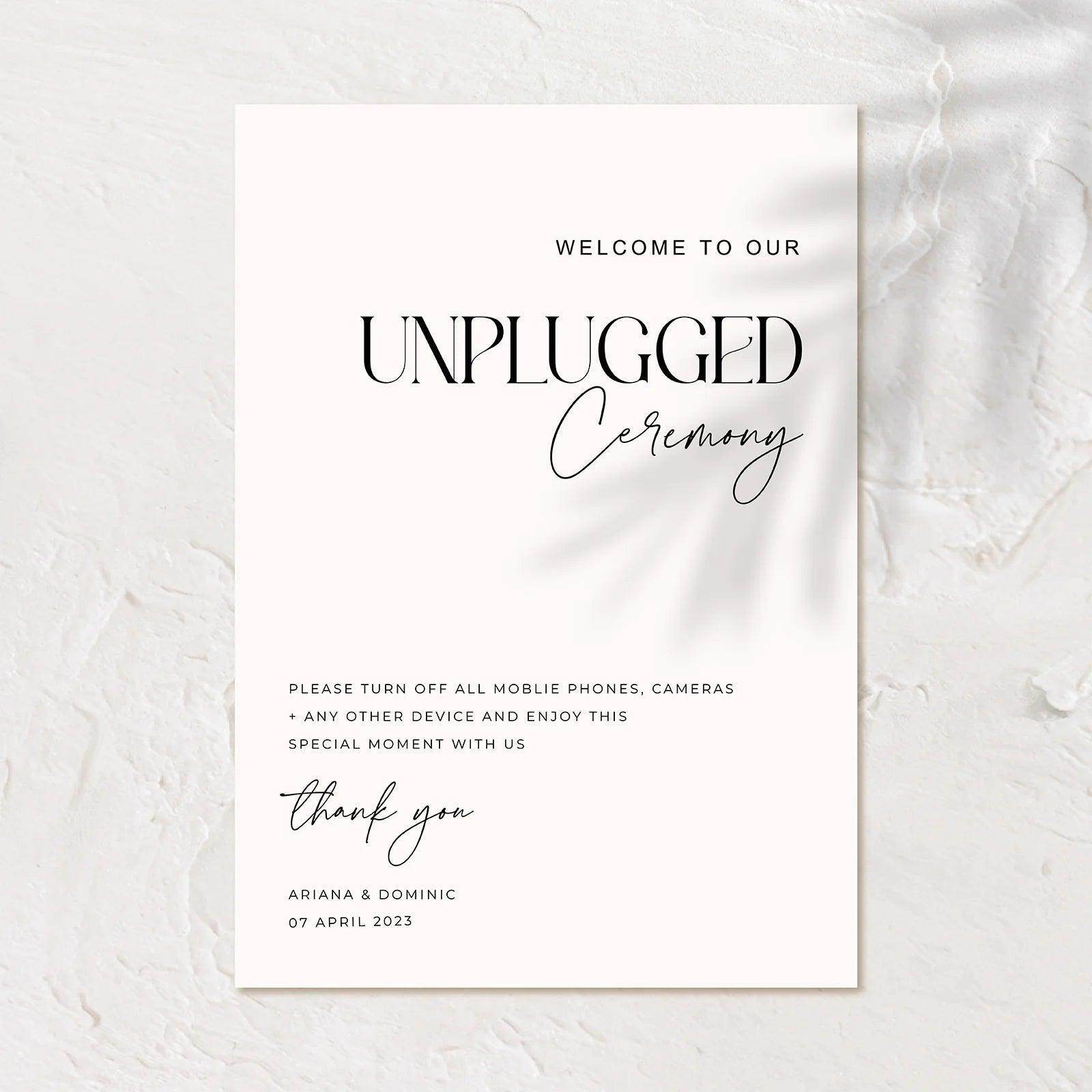 Classic Unplugged Wedding Sign - Ariana 1 - Wedding Signs