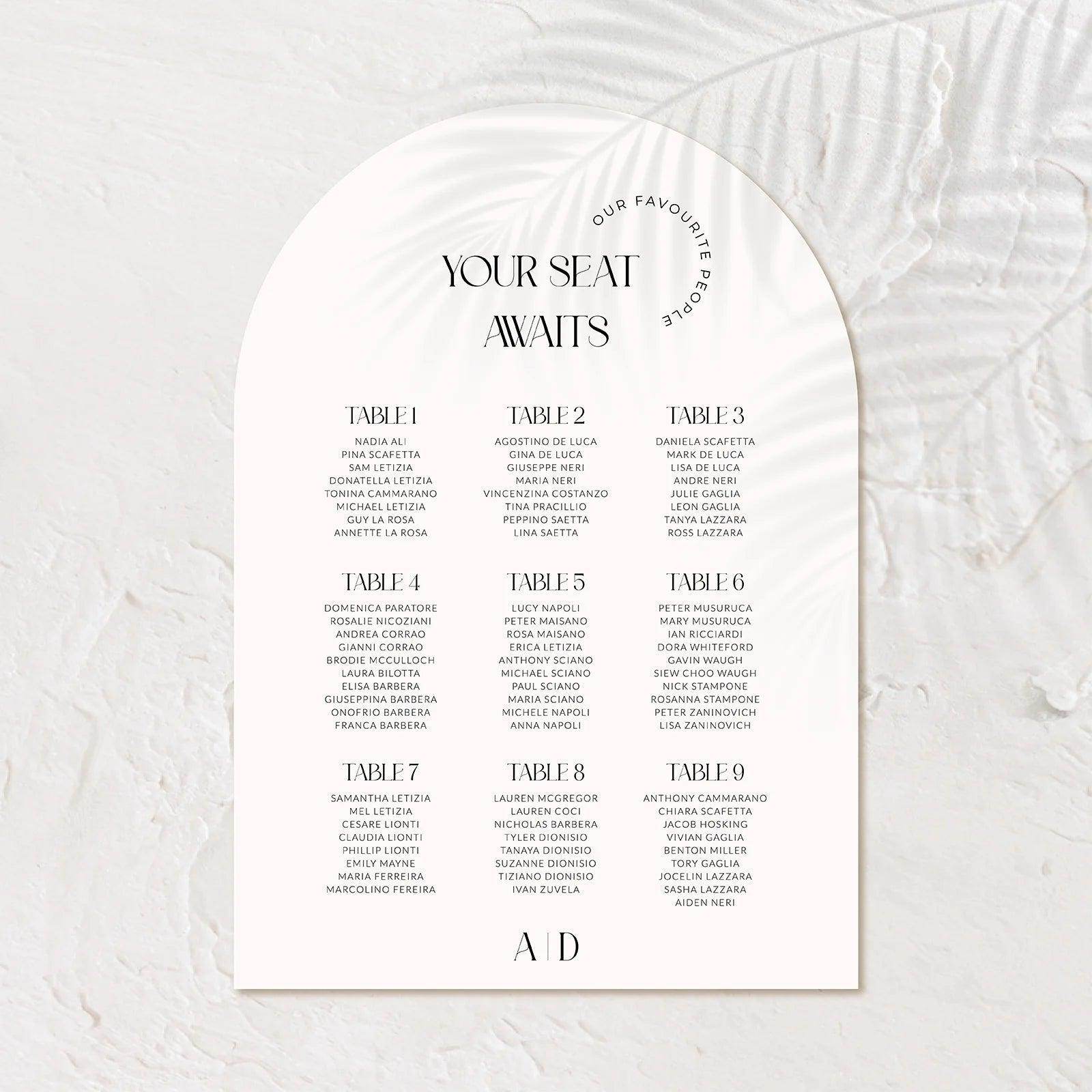 Elegant Seating Chart - Ariana 3 - Wedding Signs