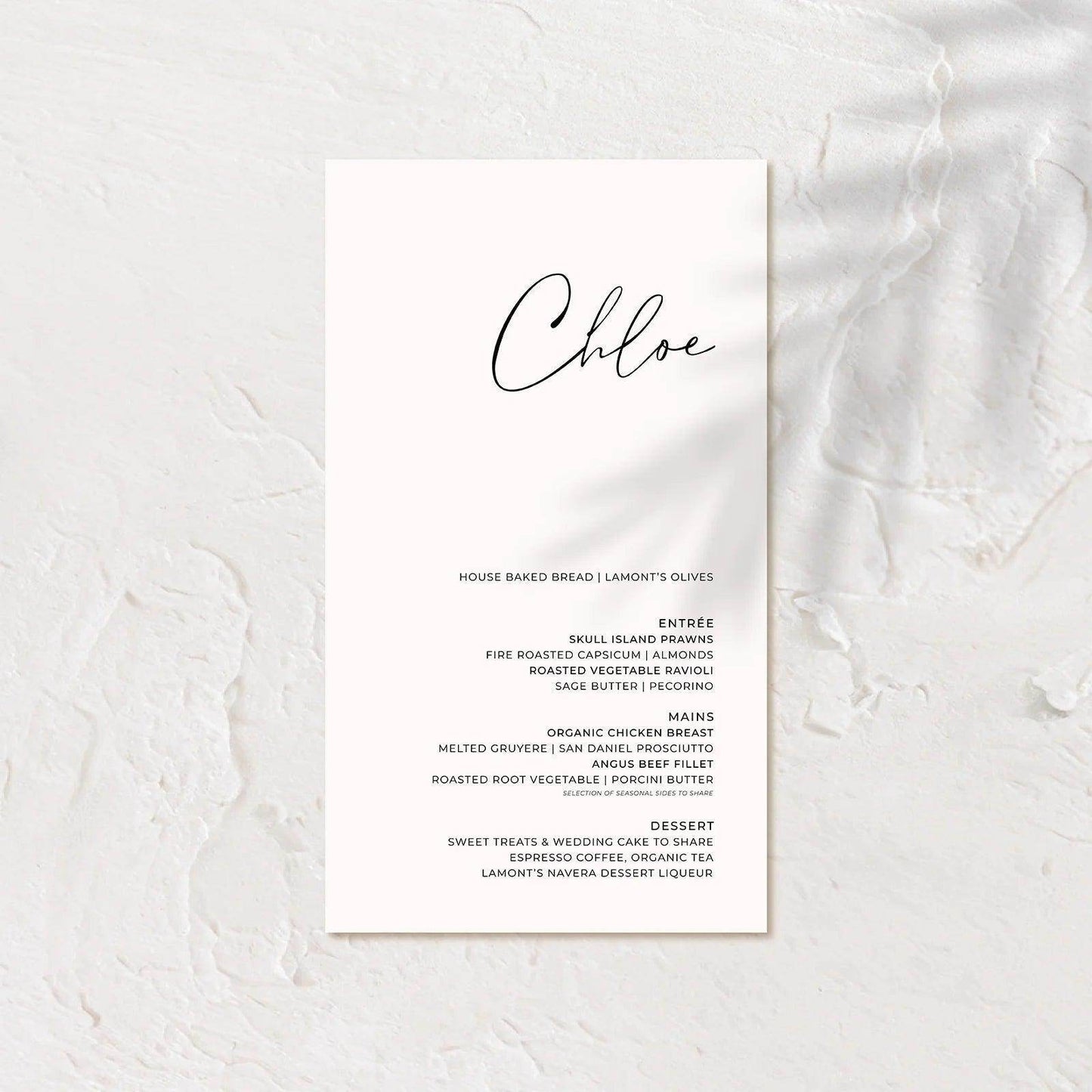 Elegant Wedding Menu - Chloe 1 - Wedding Signs