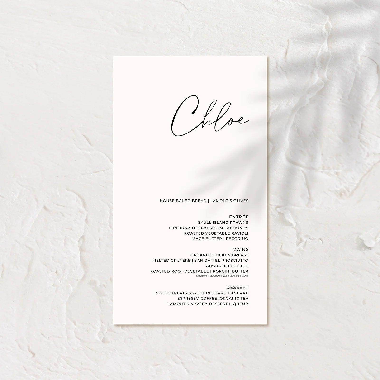 Elegant Wedding Menu - Chloe 1 - Wedding Signs