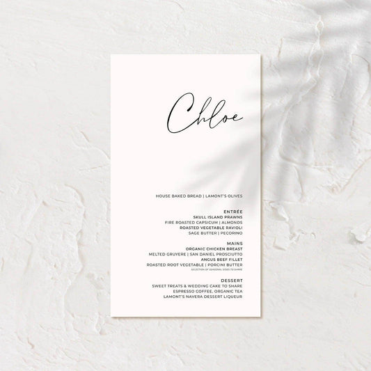 Elegant Wedding Menu - Chloe 1 - Wedding Signs