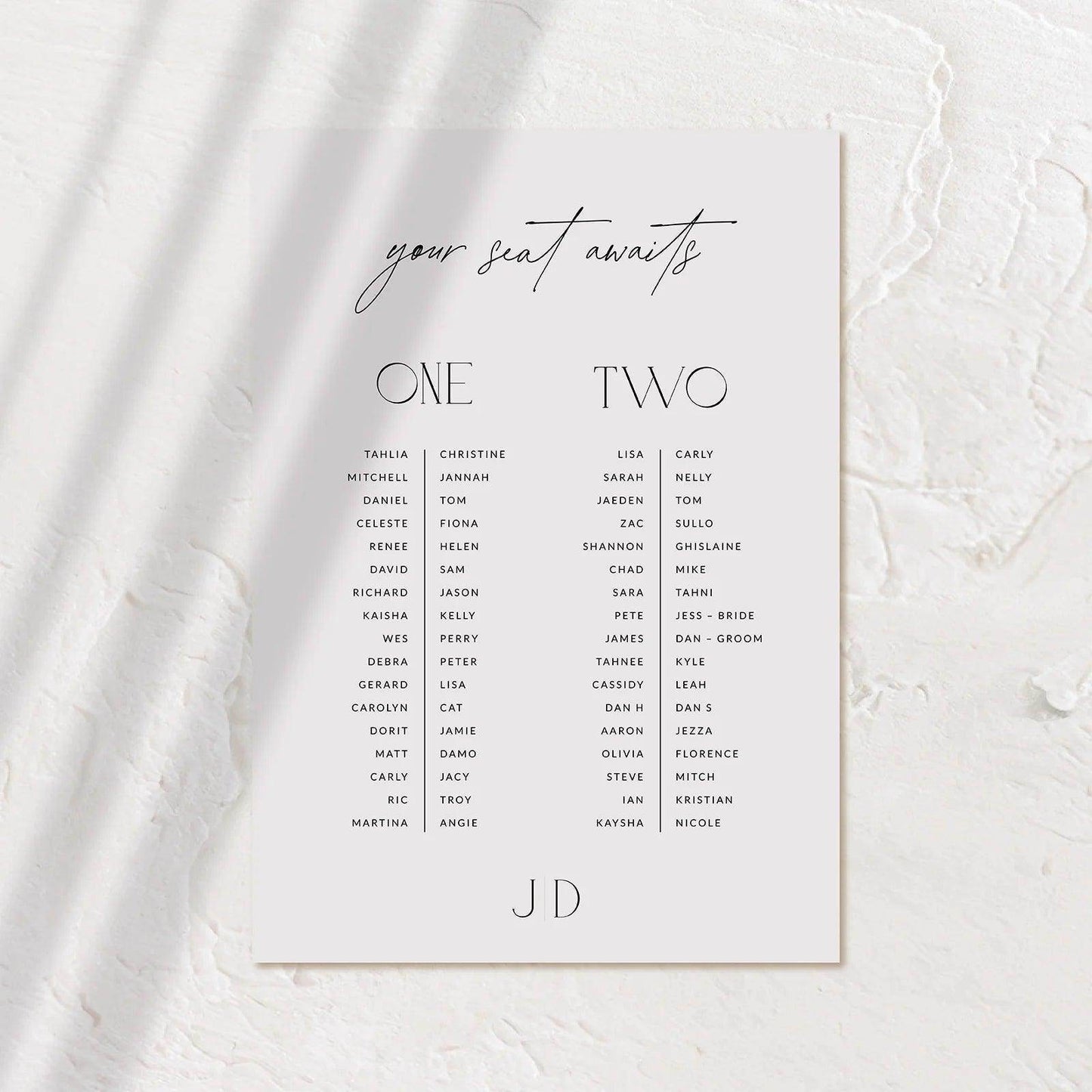 Minimalist Seating Chart - Jessica 1 - Wedding Signs