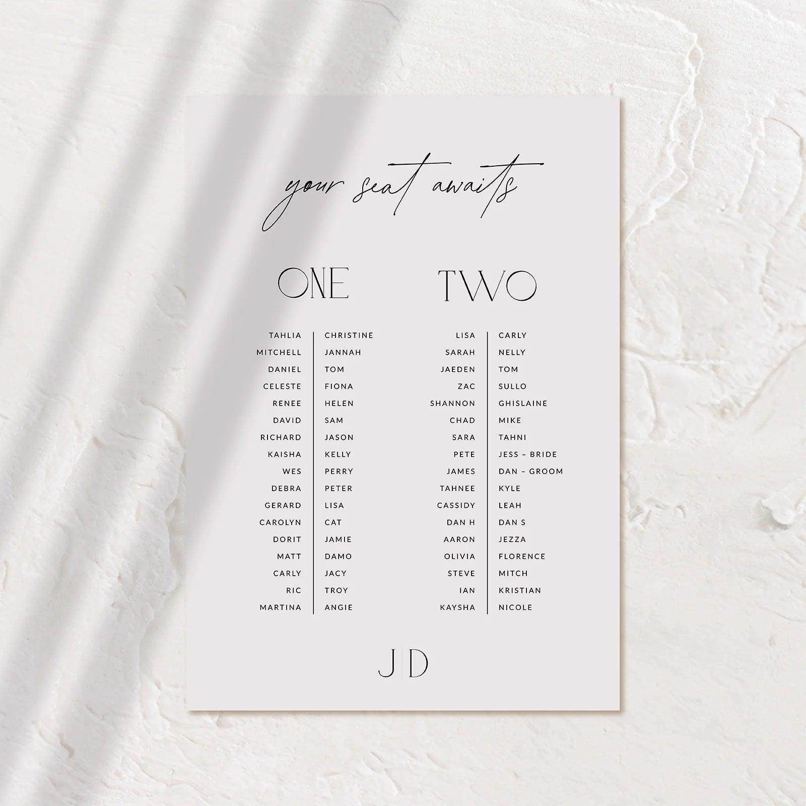 Minimalist Seating Chart - Jessica 1 - Wedding Signs