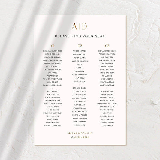 Modern Seating Chart - Ariana 1 - Wedding Signs