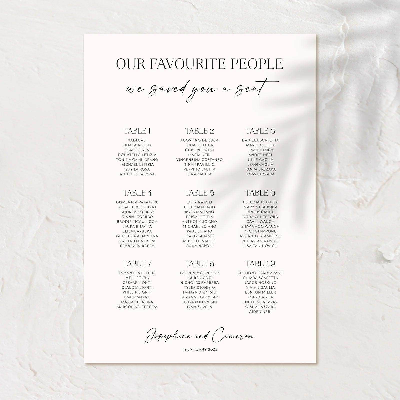 Modern Seating Chart - Josephine 2 - Wedding Signs
