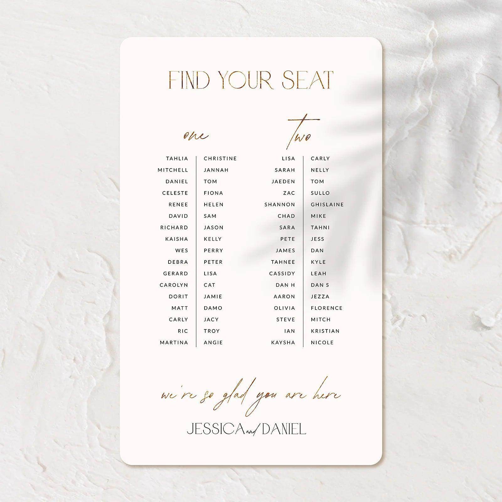 Personalised Seating Chart - Jessica 2 - Wedding Signs