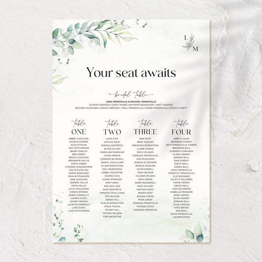 Personalised Seating Chart - Lara - Wedding Signs