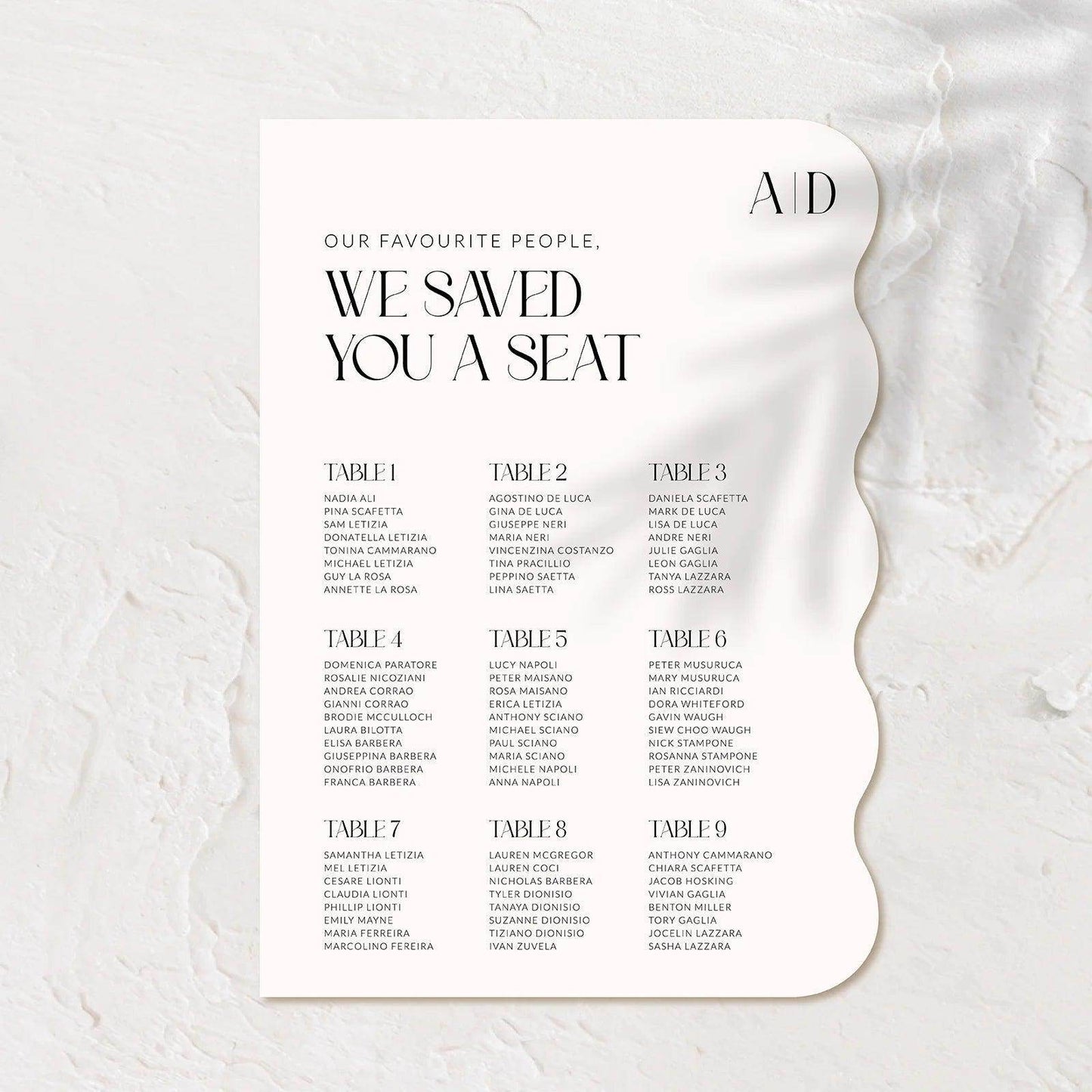 Sophisticated Seating Chart - Ariana 5 - Wedding Signs