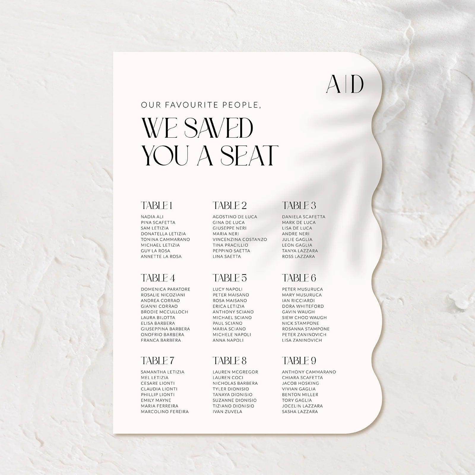 Sophisticated Seating Chart - Ariana 5 - Wedding Signs
