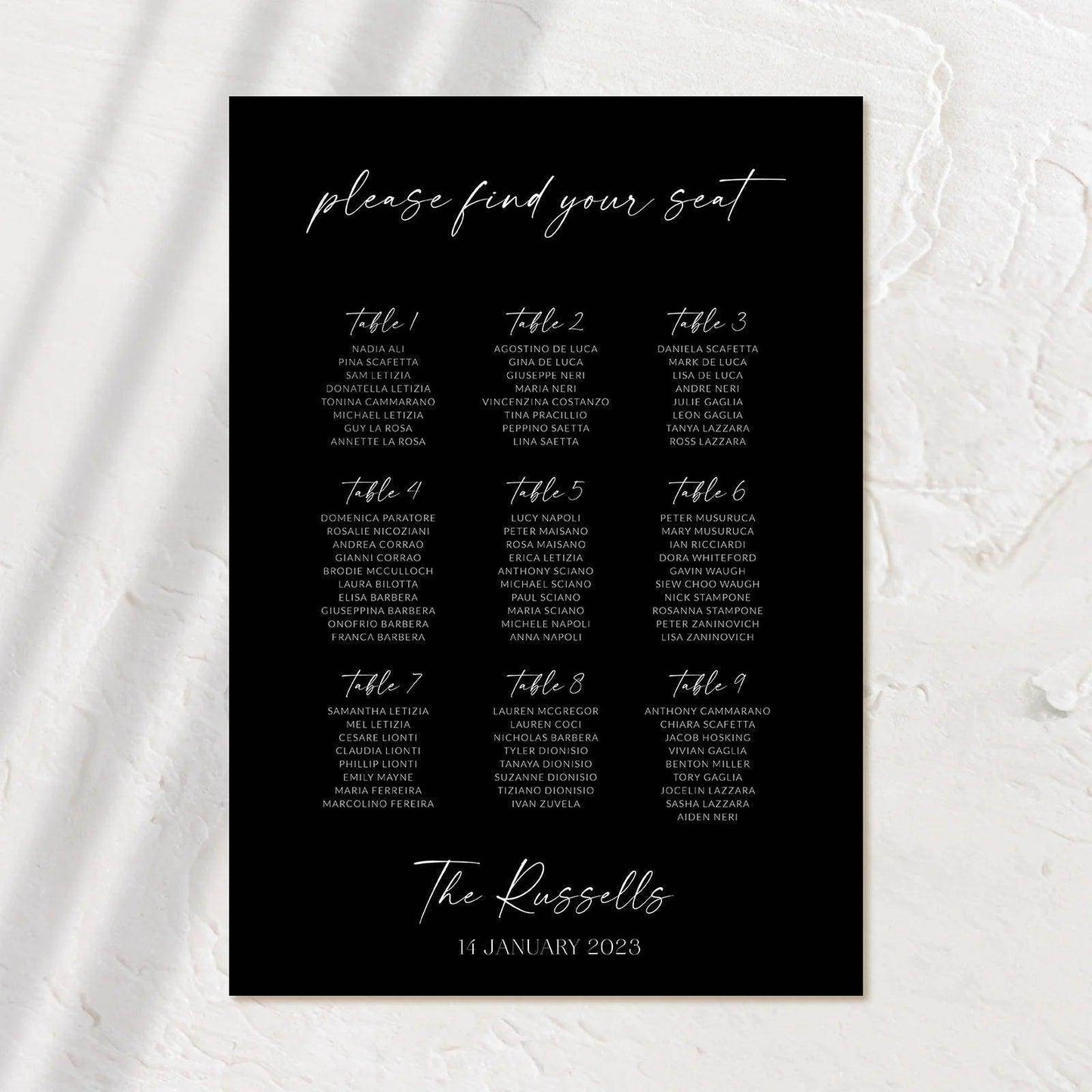 Sophisticated Seating Chart - Josephine 1 - Wedding Signs