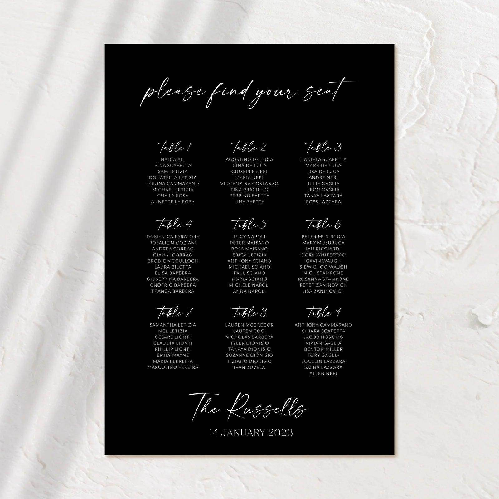 Sophisticated Seating Chart - Josephine 1 - Wedding Signs
