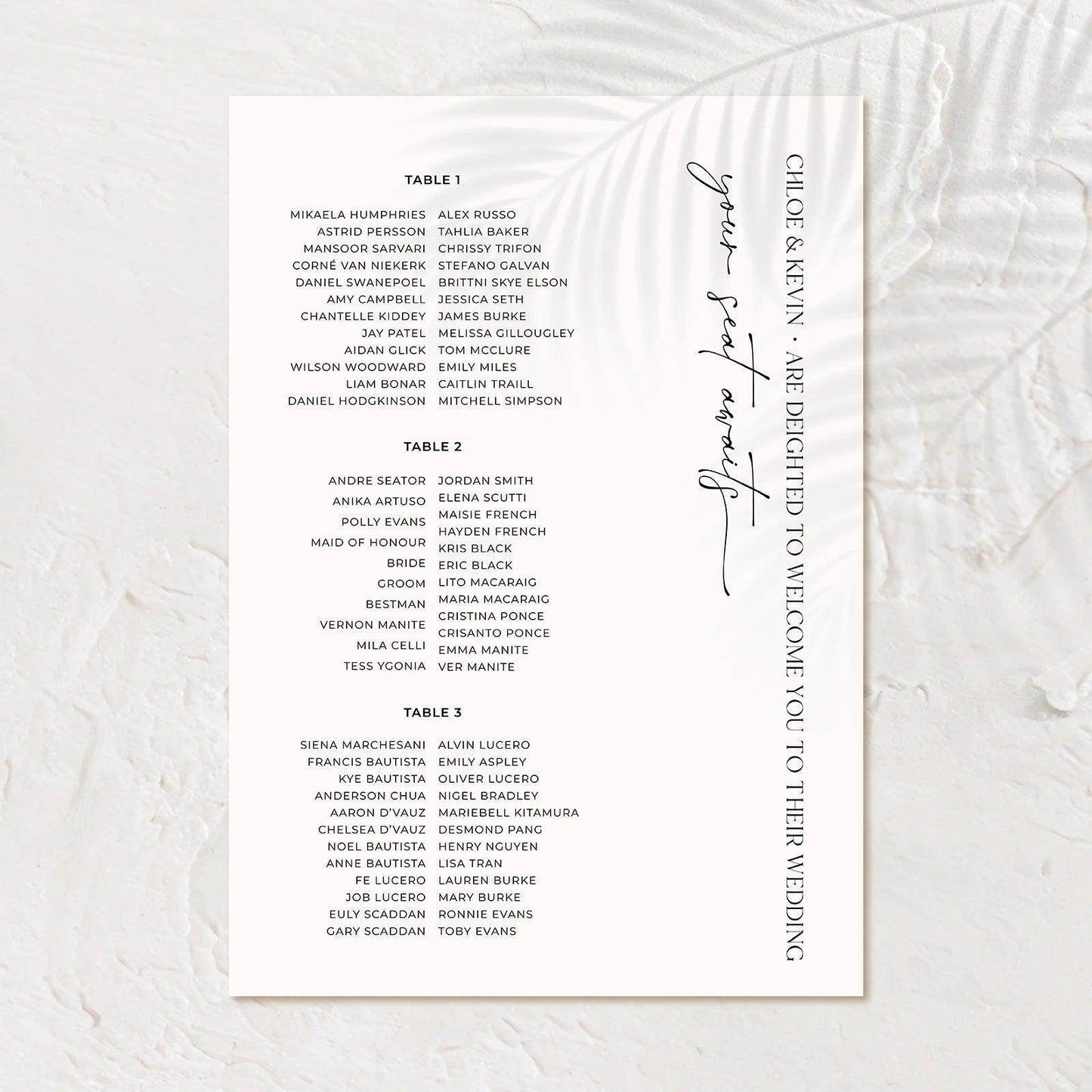 Stylish Seating Chart - Chloe 3 - Wedding Signs