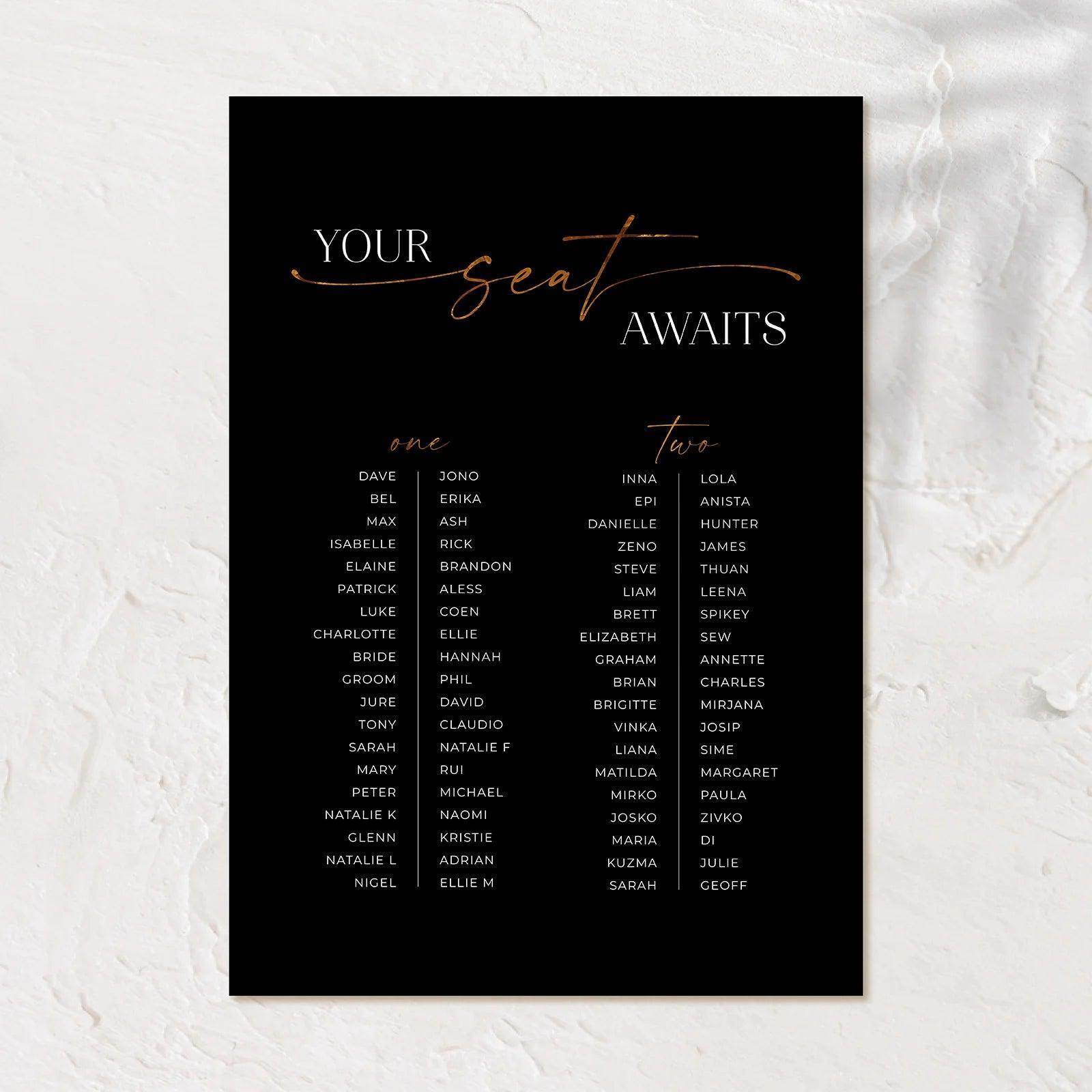 Stylish Seating Chart - Josephine 5 - Wedding Signs