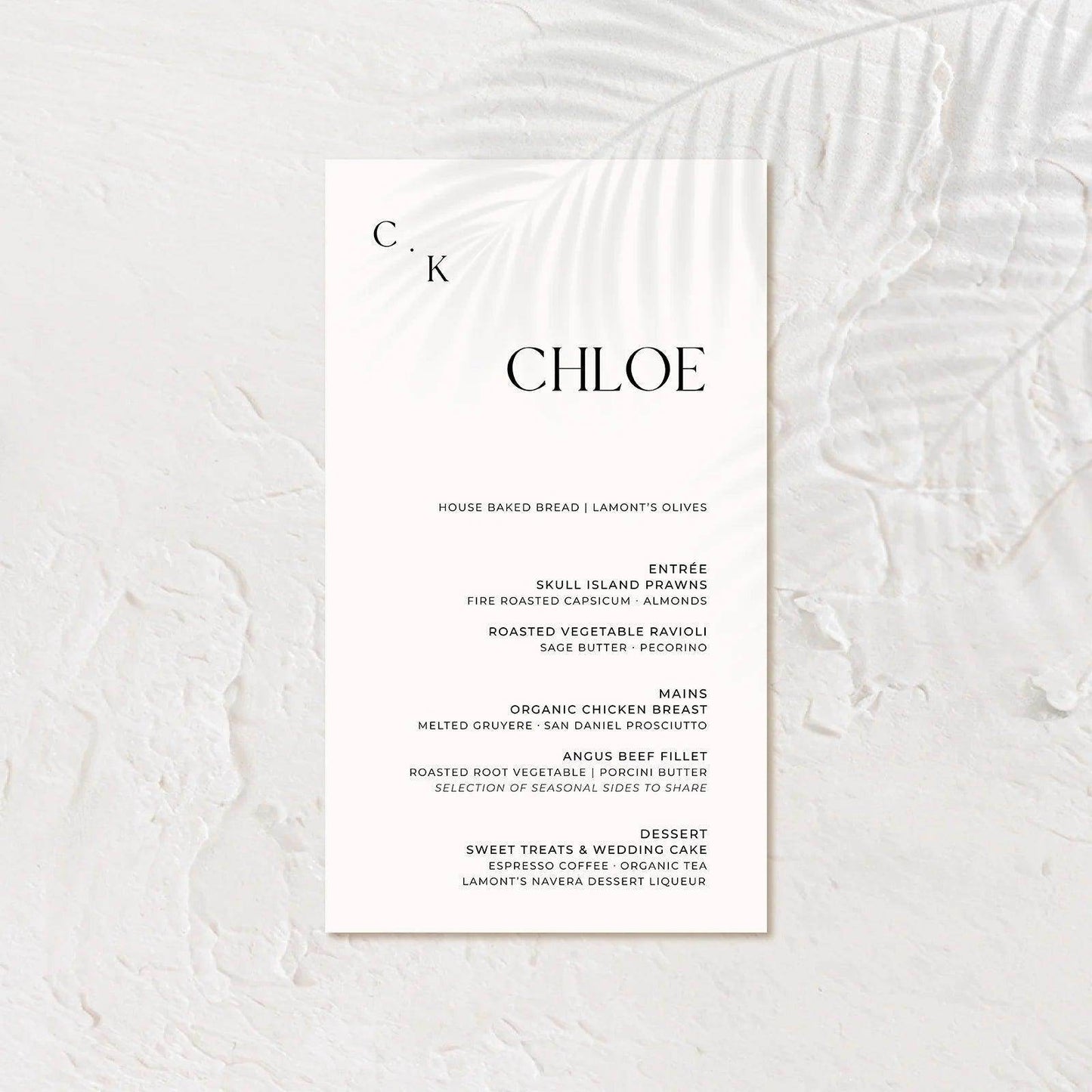 Stylish Wedding Menu - Chloe 2 - Wedding Signs