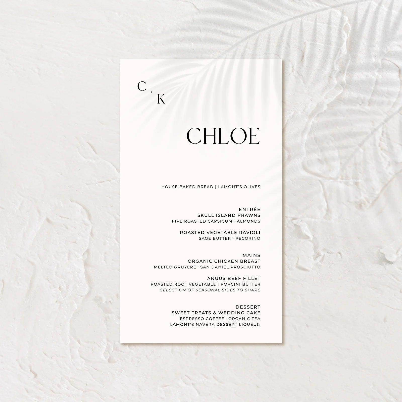 Stylish Wedding Menu - Chloe 2 - Wedding Signs