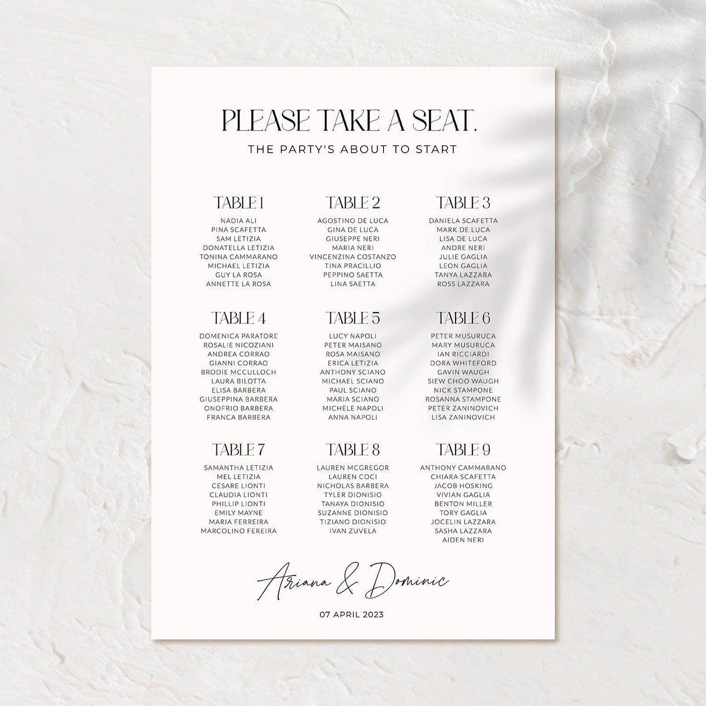 Timeless Seating Chart - Ariana 2 - Wedding Signs