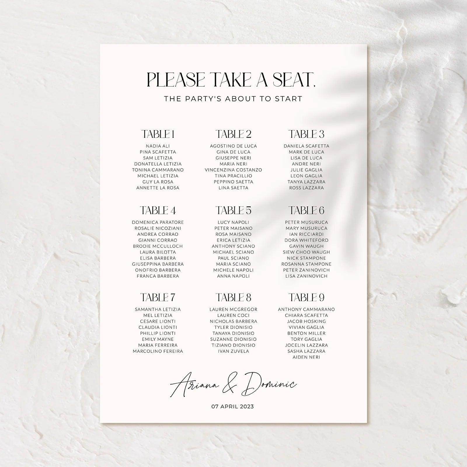 Timeless Seating Chart - Ariana 2 - Wedding Signs