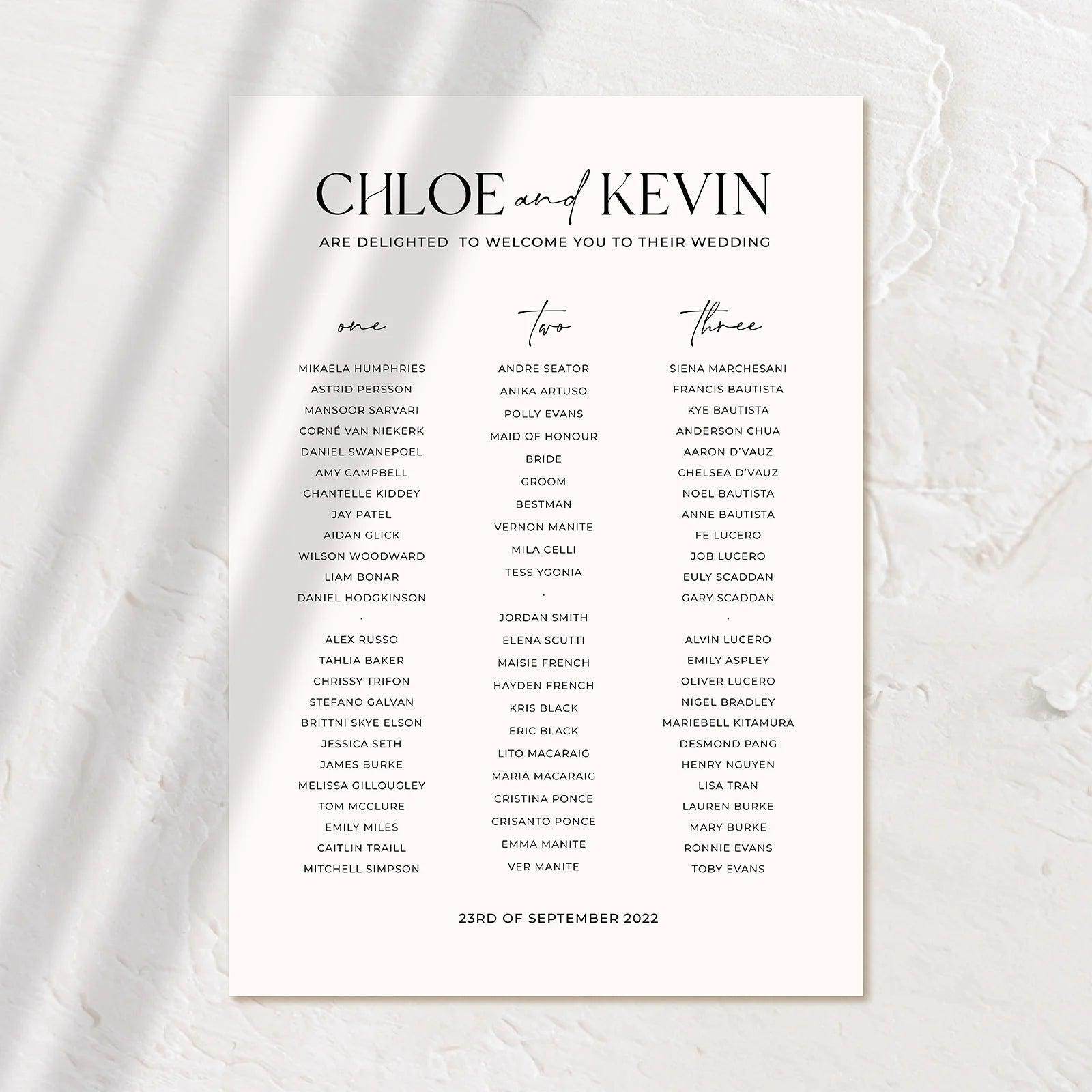 Timeless Seating Chart - Chloe 1 - Wedding Signs