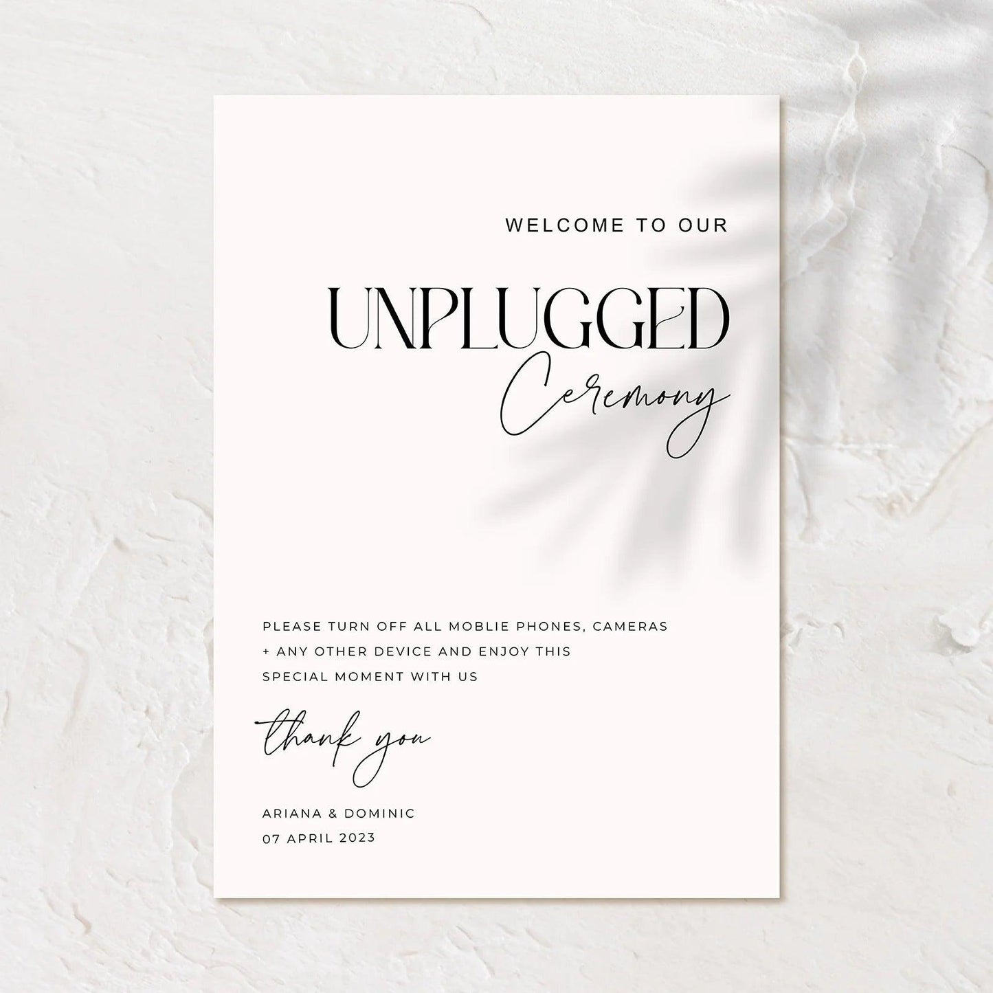 Classic Unplugged Wedding Sign - Ariana 1