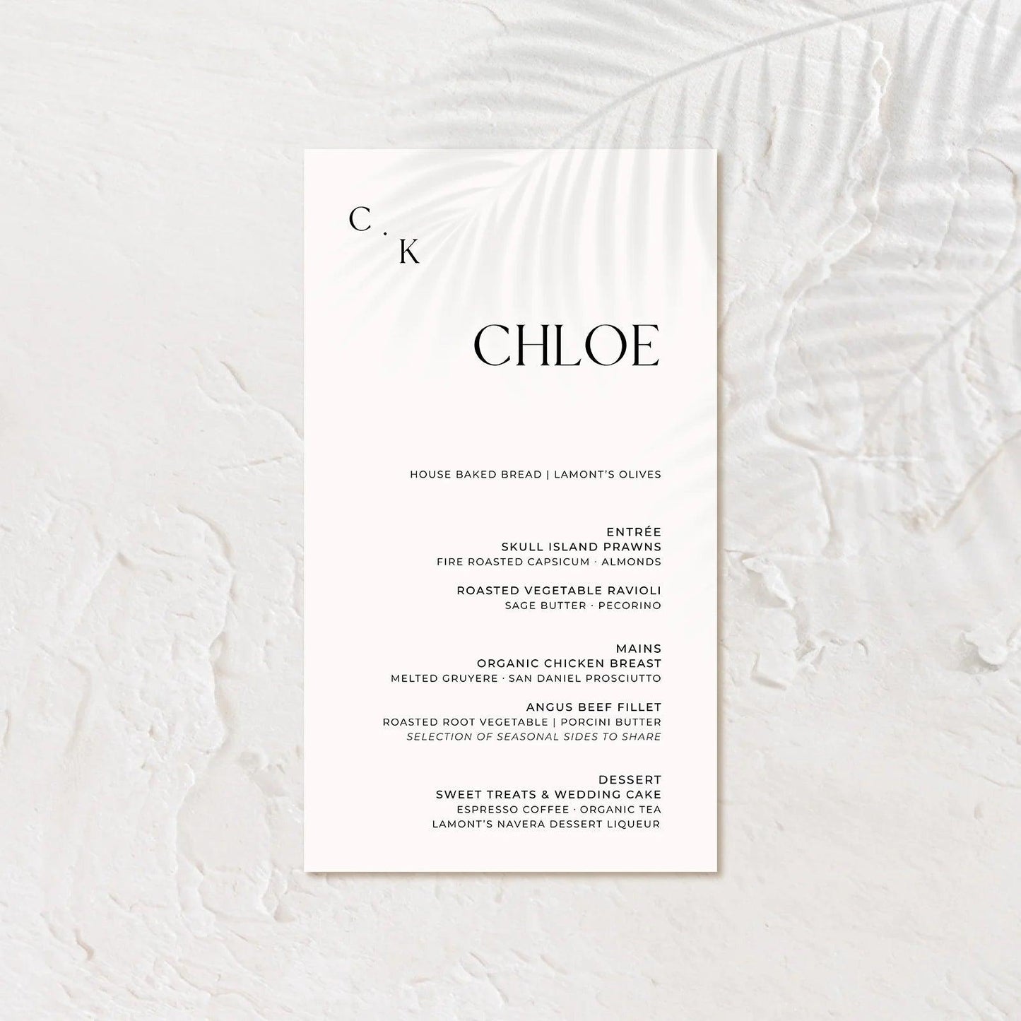 Stylish Wedding Menu - Chloe 2