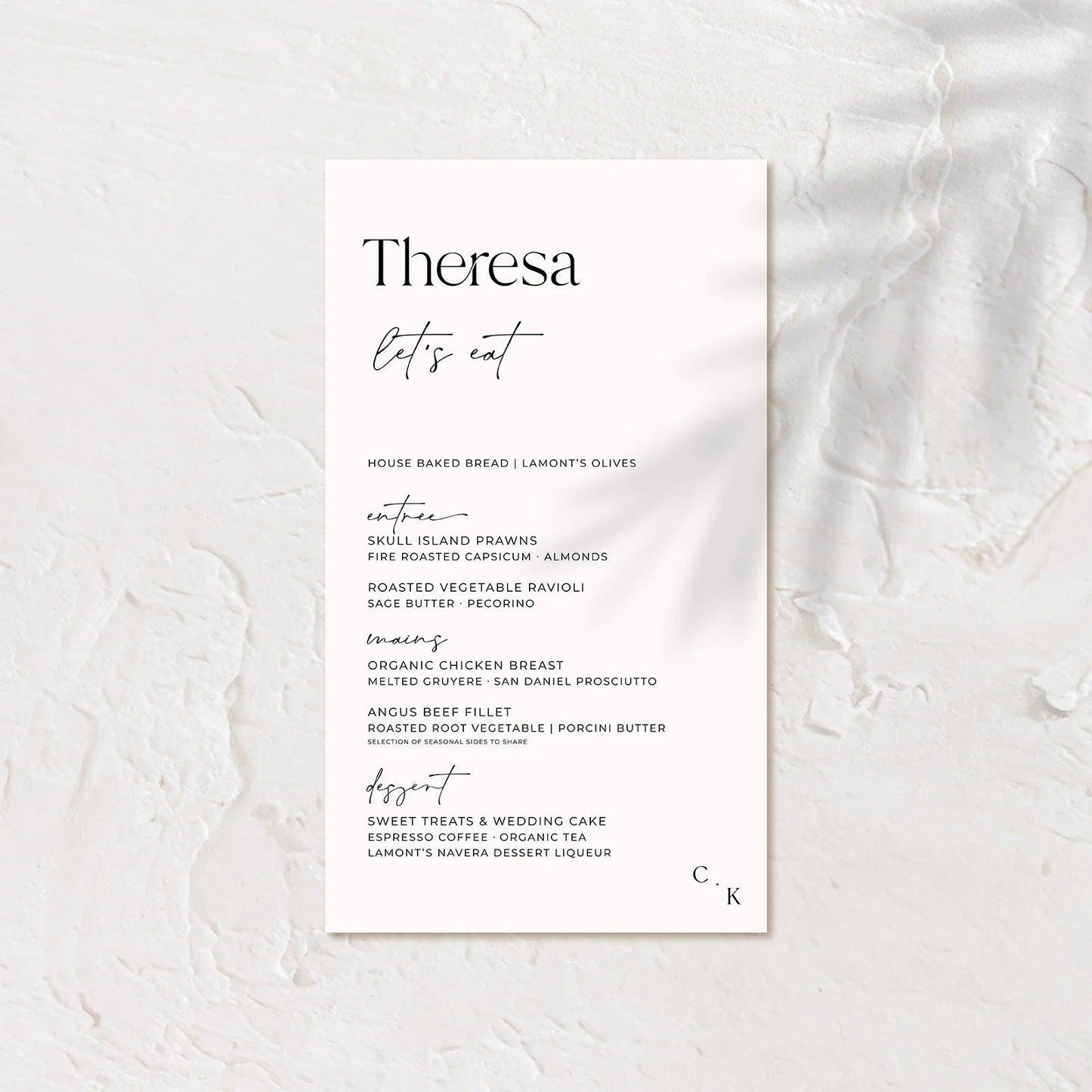 Trendy Wedding Menu - Chloe 4