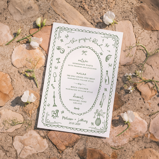 Custom Wedding Reception Menu – Coquette Suite 3