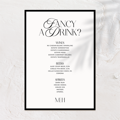 Elegant Wedding Bar Menu | Old Money Drink List