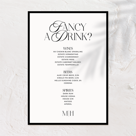 Elegant Wedding Bar Menu | Old Money Drink List