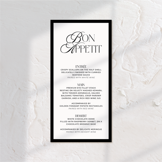Modern Wedding Menu Classic Elegance - Old Money Style
