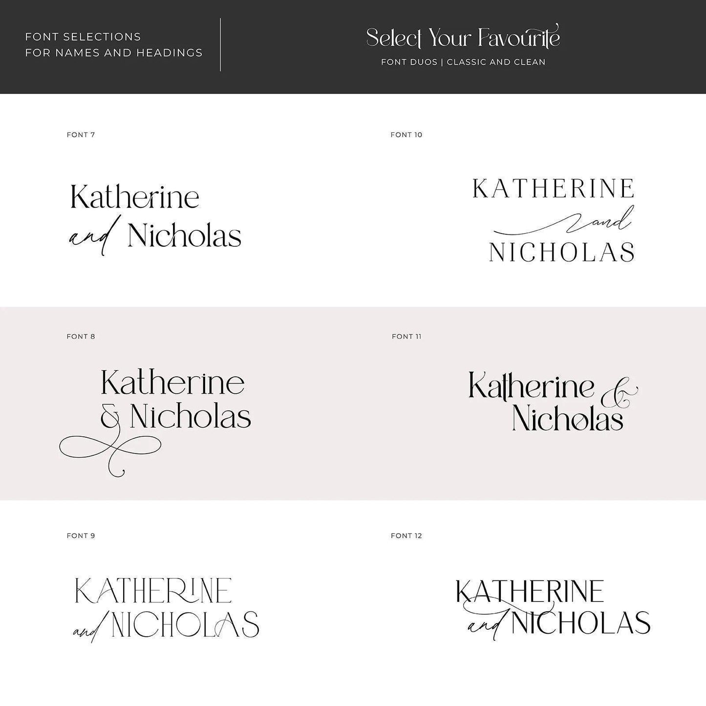 Collection of modern fonts for wedding signs, offering a clean and minimalist look for contemporary weddings