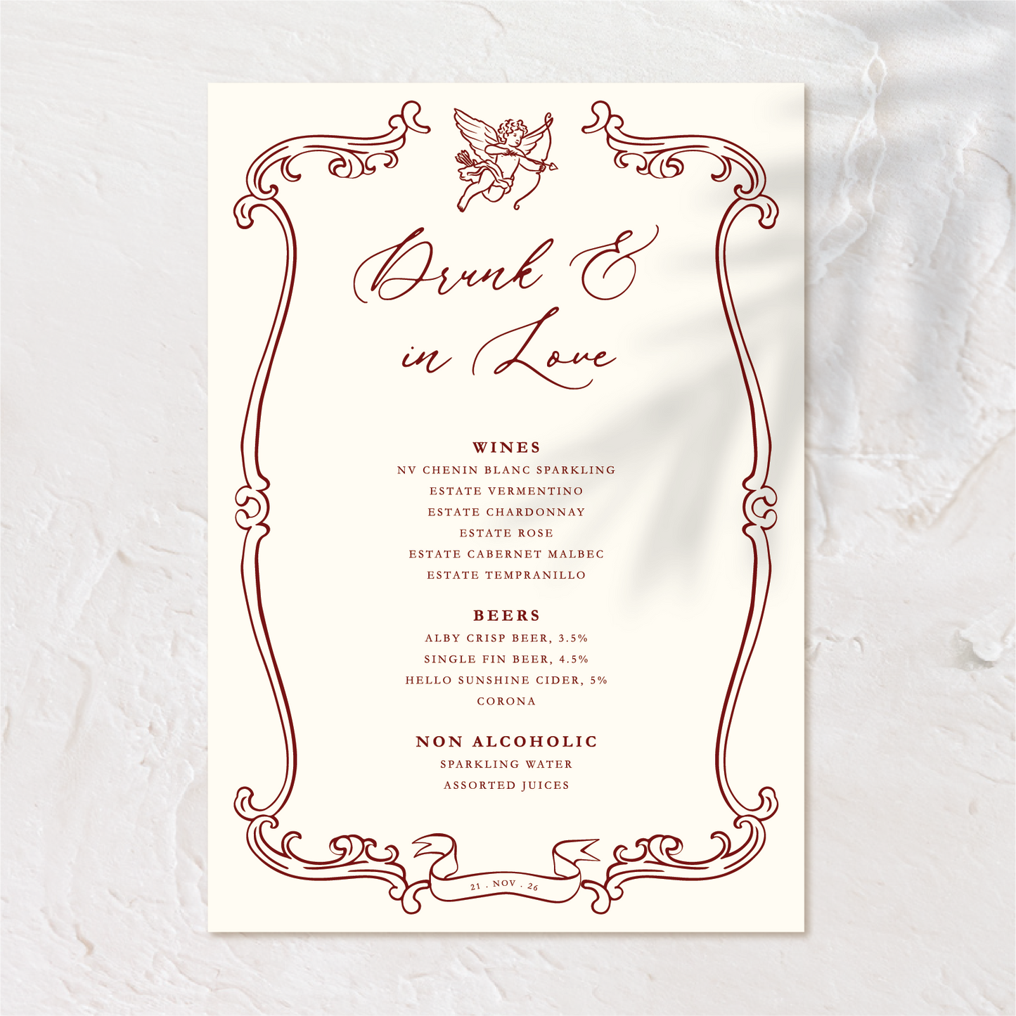Classic Victorian Wedding Bar Menu