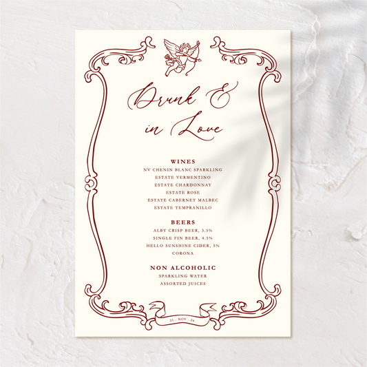 Classic Victorian Wedding Bar Menu