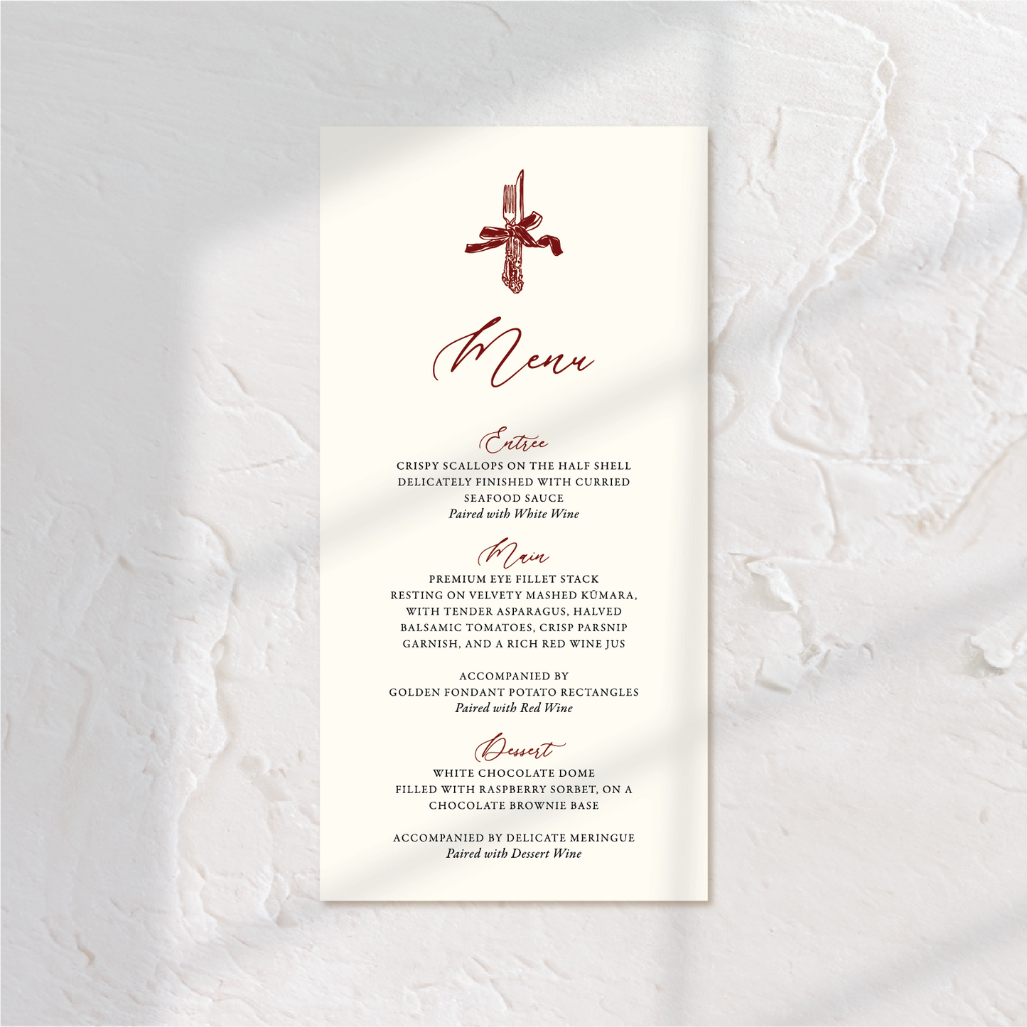 Trendy Wedding Menu 3 - Victorian Style